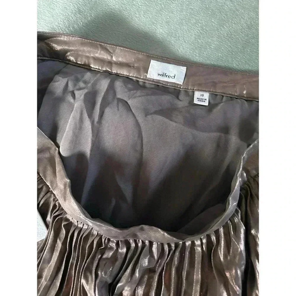 Aritzia Wilfred Gold Metallic Bethune  Pleated Skirt - Picture 2 of 6